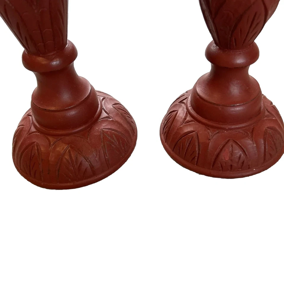 Primitive Farmhouse 2 CRANBERRY PILLAR CANDLE HOLDER Candlestick Spindle - Image 2 of 4