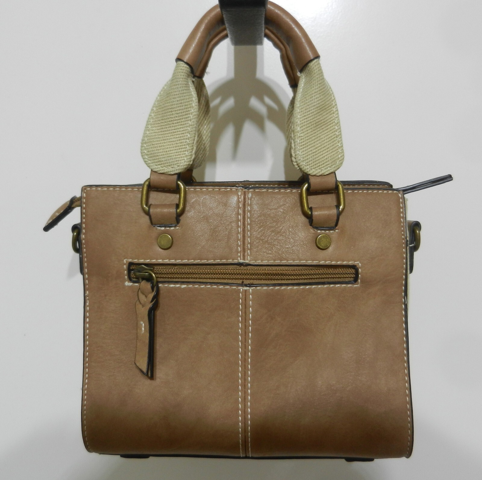 SIMPLY NOELLE Whiskey Small Faux Leather & Canvas Functional Handbag HB3013