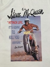 Steve McQueen Retro Classic 70s T Shirt White Attack Life