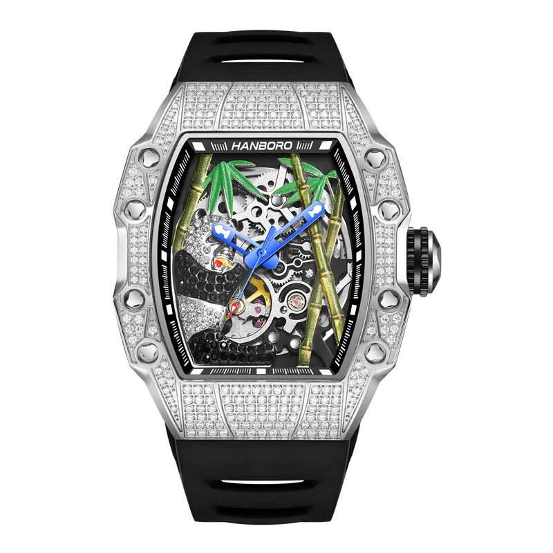 HANBORO Men Automatic Watch Tonneau Luminous Mechanical Wristwatch