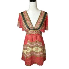 Forever 21 Silk Mini Dress S | Floral Tie Back Empire Plunging V-neck | Y2K Boho