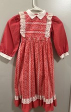 Vintage Nannette Girls Prairie Dress Size 4 Cream Floral Lace Polka Dot See Desc