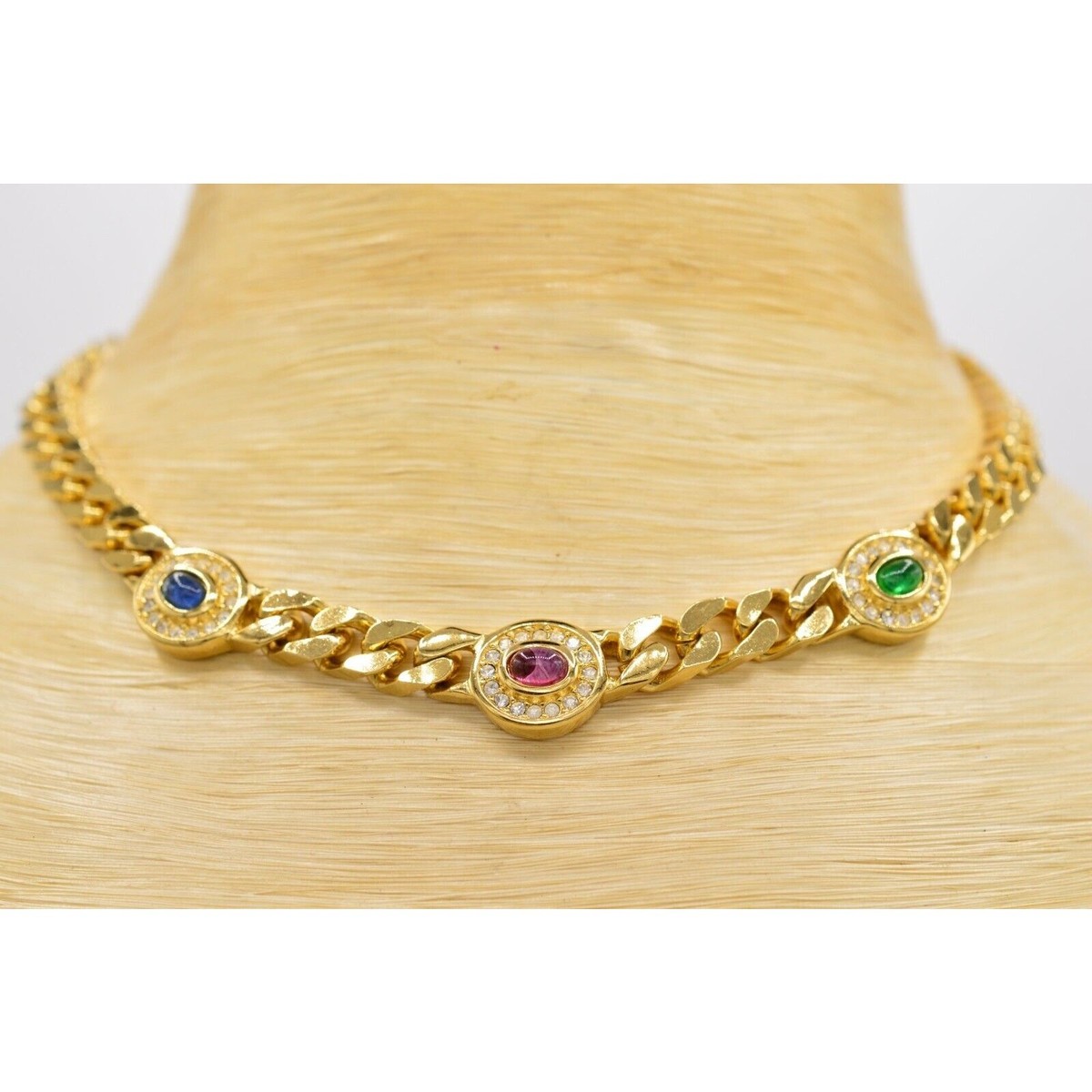 Christian Dior Vintage Cabochon Collar Necklace Crystal Gold