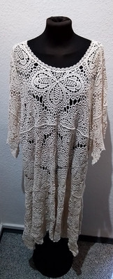 Italy Kleid Tunika Hängerchen Spitze Häckel  weiss Gr.36,38,40,42,44,46,48   K23