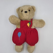 VTG Dakin Bear Puppet Red Corduroy Overalls Balloons 1991 90s Brown Teddy Plush