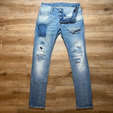 Pantalones de mezclilla ajustados Dsquared2 Cool Guy para hombre 48 azul claro desgastados retazos
