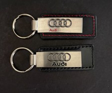 Two 2 Audi Black Leather Metal Key Chain Two 2 Audi Black Leather Metal Key Chain