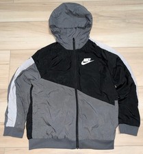 Nike Boys Colorblock Hooded Zip Jacket Black Gray White Long Sleeve Size L