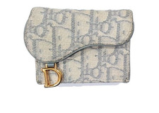 Dior Trotter Saddle canvas Card Case Blue x white Mini Wallet Gray