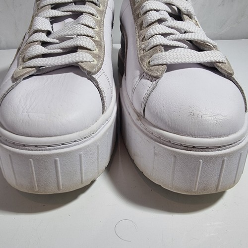 PUMA Mayze White Leather Lace-Up Platform Trainers Ladies UK 6.5  - Picture 4 of 12