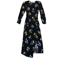Reformation Reza Floral-Print Long Sleeve Wrap Midi Dress Night Bloom Sz 2