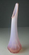 LE Smith Glass Swung Pink Opalescent Ribbed Vase 15"