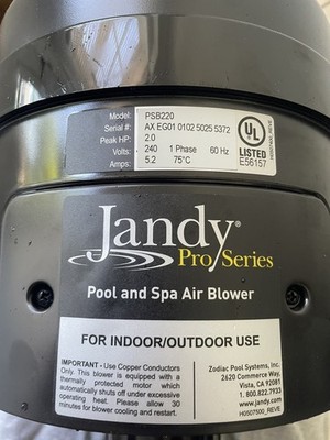 Jandy POOL/SPA AIR blower Polaris Zodiac PSB220 Pro Series 2HP 240V  Hot Tub 