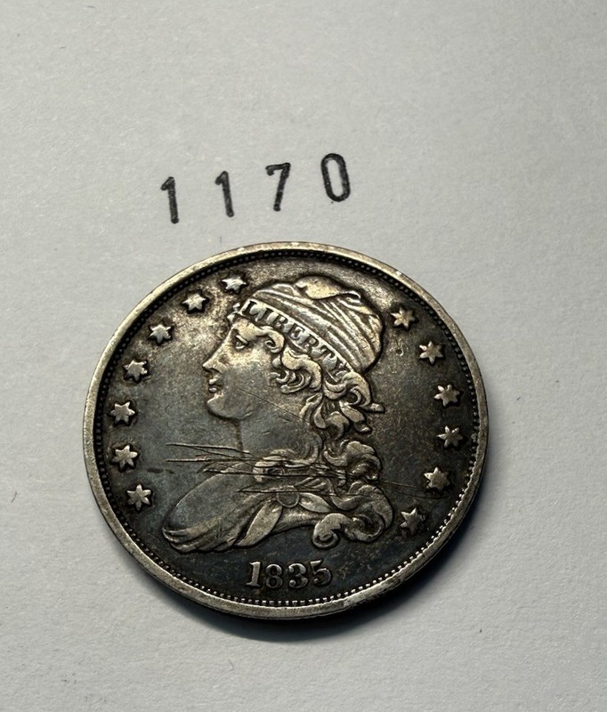1835 Capped Bust Silver Quarter US 25c 90% Silver Coin Scratched