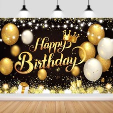 180x120 cm Black Gold Happy Birthday Party Backdrops Cloth 71x47 in. Glitter Bla