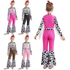 Disfraz para niños Mono rosa Estampado de vaca Body Muñeca Película Baile Flecos Navidad