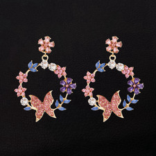 Women's Multi-Color Crystal Rhinestone Flower Butterfly Stud Earrings