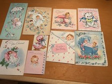 lot of 9 vintage Baby Girl Birth Announcement greeting cards Congrats, Etc.