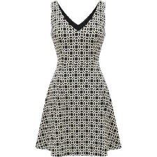 Lauren Ralph Lauren Metallic Platinum Black Geometric Fit & Flare Dress 12
