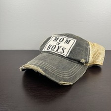 Mom of Boys Hat Distressed Black Denim Mesh Back Trucker Baseball Cap