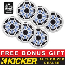 KICKER OEM REPLACEMENT 6.5" COAXIAL BOAT/MARINE LED SPEAKERS 4OHM WHITE 3 PAIRS