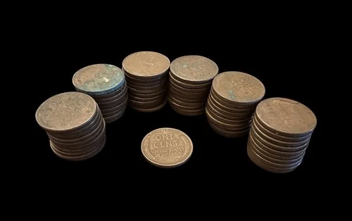 Lot Of 61 Lincoln Wheat Pennies Mostly VF Grade 1936-1957