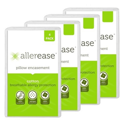 AllerEase 100% Cotton Allergy Pillow Protectors Standard 4 Pack