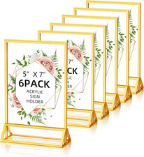 5X7 Acrylic Sign Holder, 6 Pack Gold Picture Frame Double-Sided Clear Acrylic Si