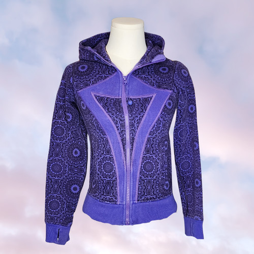 Ivivva Athletica Lululemon Purple Geometric Scuba Full Zip Thumb Hole Jacket 8