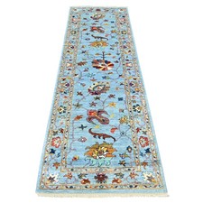 2'8"x8'2" Blue Hand Knotted Afghan Sultani All Over Leaf Design Wool Rug 21955