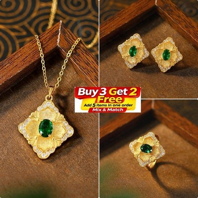 Buccellati Crystal Stud Earrings / Ring / Pendant / 18K Gold Plated Jewelry