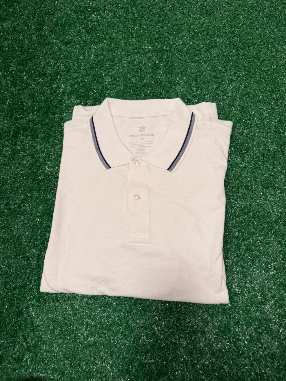 New Mack Weldon Men’s Silver Pique Polo Bright White Size Large Mens $120 NWT