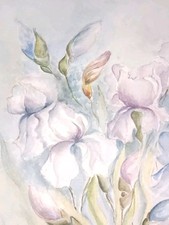 Les Iris Bouquet de Fleurs Aquarelle signée Peytoureau