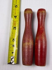 Pair of Vintage Red Bowling Pins about 4.5" tall Toy