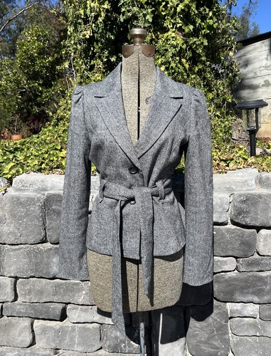Banana Republic, Vintage Banana Republic Gray Wool Blend Belted Tweed Blazer Sz 4 Preppy Workwear