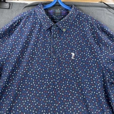 William Murray Golf Polo Shirt Mens Sz L  Navy Blue Short Sleeve Flags Pin R/W/B