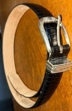 Talbots Black Genuine Leather Croc Belt Size M Made In USA 6601 1” Wide Belt