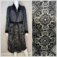 Vtg 1960s Men  s Black Medallion Print Robe Smoking Jacket 60s Sears Loungewear