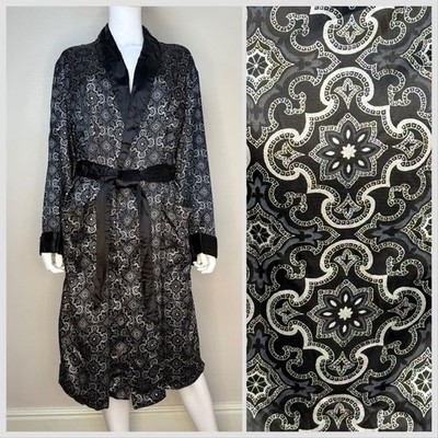 Vtg 1960s Men s Black Medallion Print Robe Smoking Jacket 60s Sears Loungewear