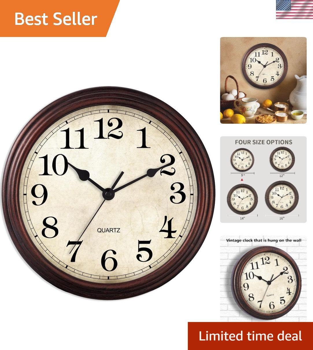 Elegant 9 Inch Silent Non Ticking Wall Clock in Bronze Perfect for Home Decor