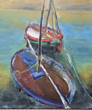 Sea Board, Seascape Yachting Seaport, Antique Original Antique Oil , Framed