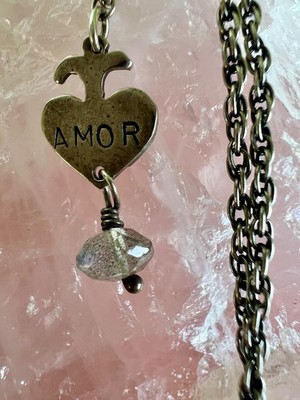 Vintage 1990s Fortuna Metalsmiths  AMOR  ''LOVE'' Heart Necklace Handmade
