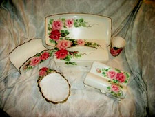 Cottagecore HP Tole Roses Vanity Set Bath Mitchell Gould Bits O Glamour 1950s
