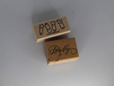 CUTE Red Rubber Stamp SET Stamps Wood Mounted NEW BABY Baby Shower INVITE Card
