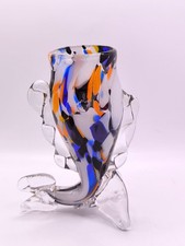 Hand Blown Art Glass Fish Vase Murano Style Multicolour Studio Glass Ornament