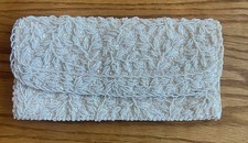 Vtg 1950's Hand Beaded White/Cream Satin Wedding/Evening Clutch Purse