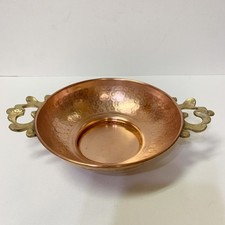 Handmade Copper Bowl Brass Art Nouveau Arts Crafts Transitional Face Handles    