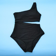 Victorias Secret Small Black Ribbed Cutout Single Shoulder Swimsuit One Piece
