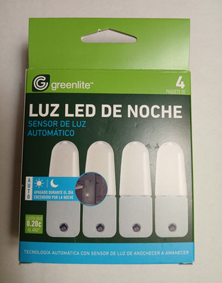 Greenlite LED Plug-In Night Lights, Dusk-to-Dawn Light Sensor, White 4-Pack