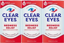 Clear Eyes, Redness Relief Eye Drops, 0.5 Fl Oz (Pack of 3)  EXP 8/2027+